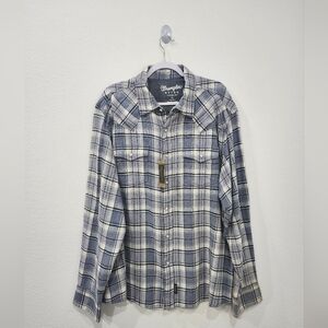 Wrangler Retro Shirt Mens XL Blue Pearl Snap Western Cowboy Linen Blend NWT